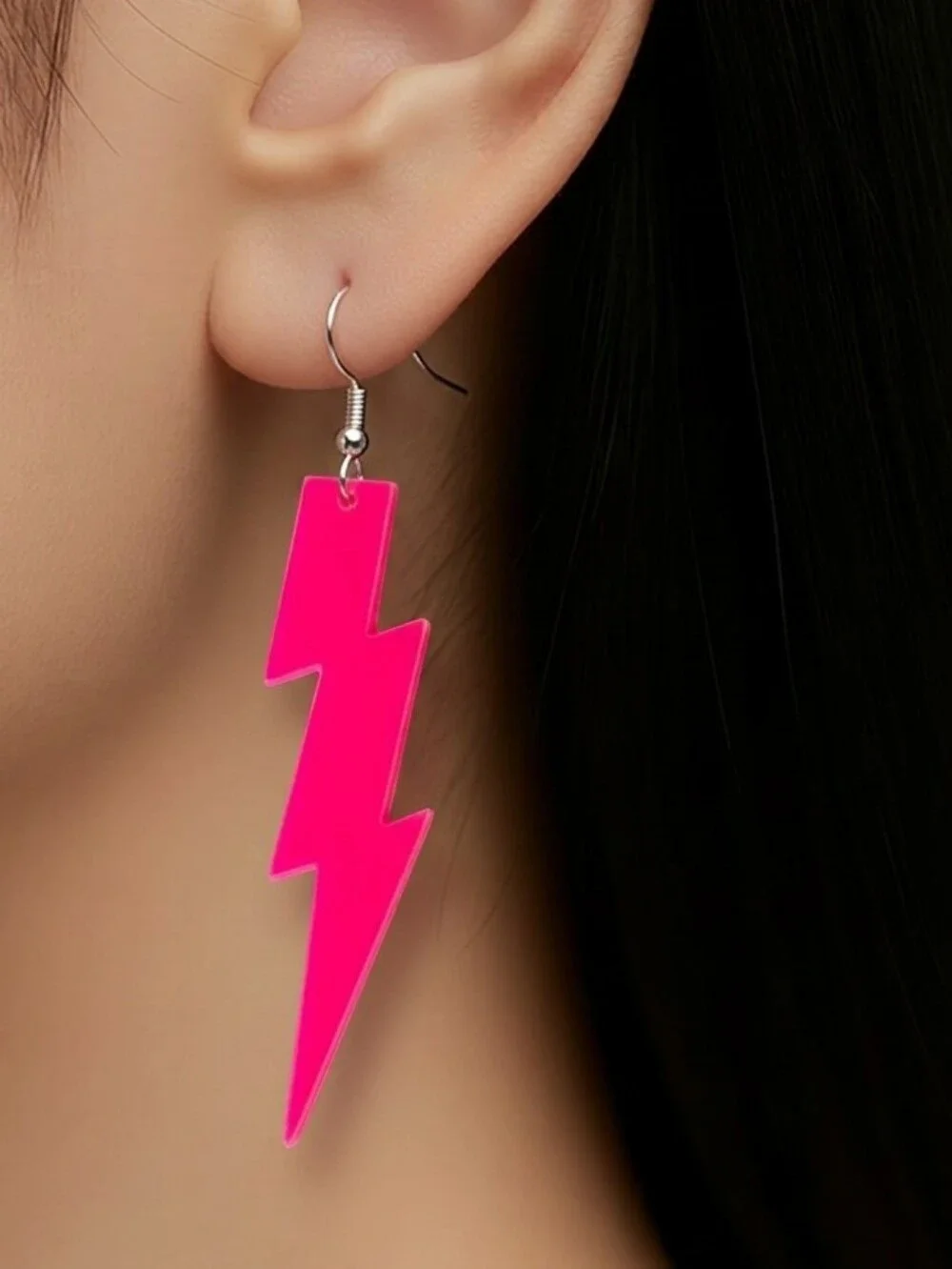 Neon Glow Rave Earrings Party Festival Dangle Lightning Bolt Blacklight 80s NWT